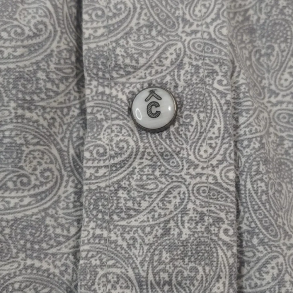 Rafter C Rockabilly Pearl Snap Shirt Men Med Gray Paisley Western Rodeo Cowboy
